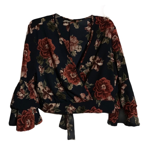 Minette Tops - MINETTE Black & Floral Bell Sleeved Blouse!